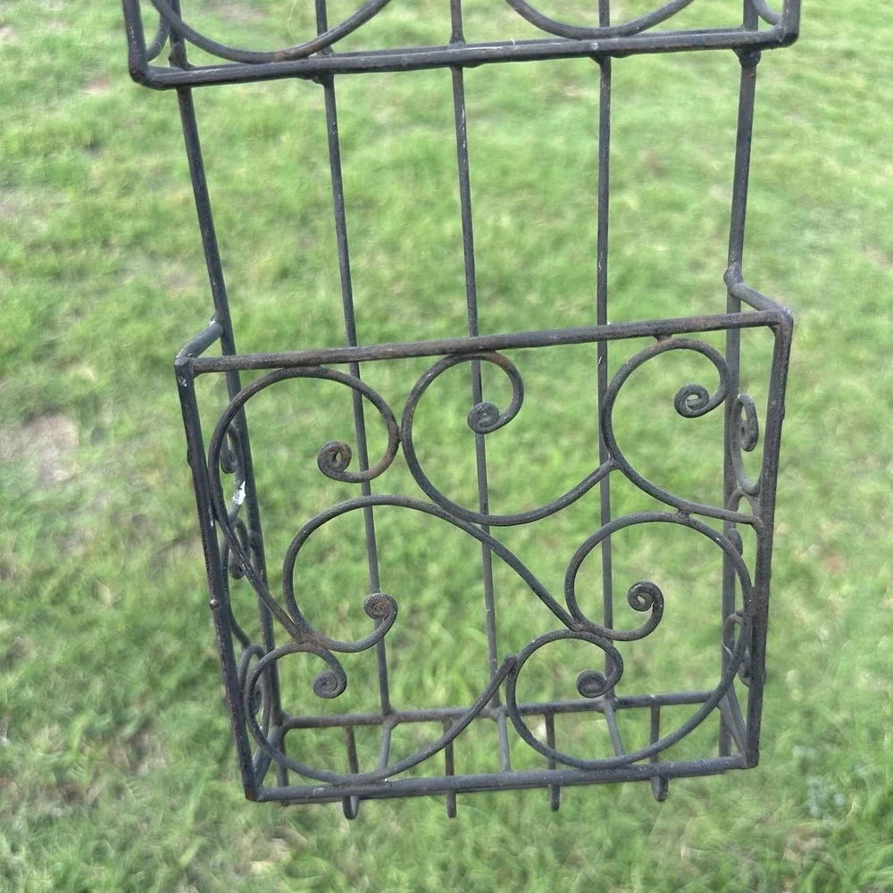 Vintage Iron Wall Rack 3 Bins 4 Hooks Home Office Storage Display Shelf 26